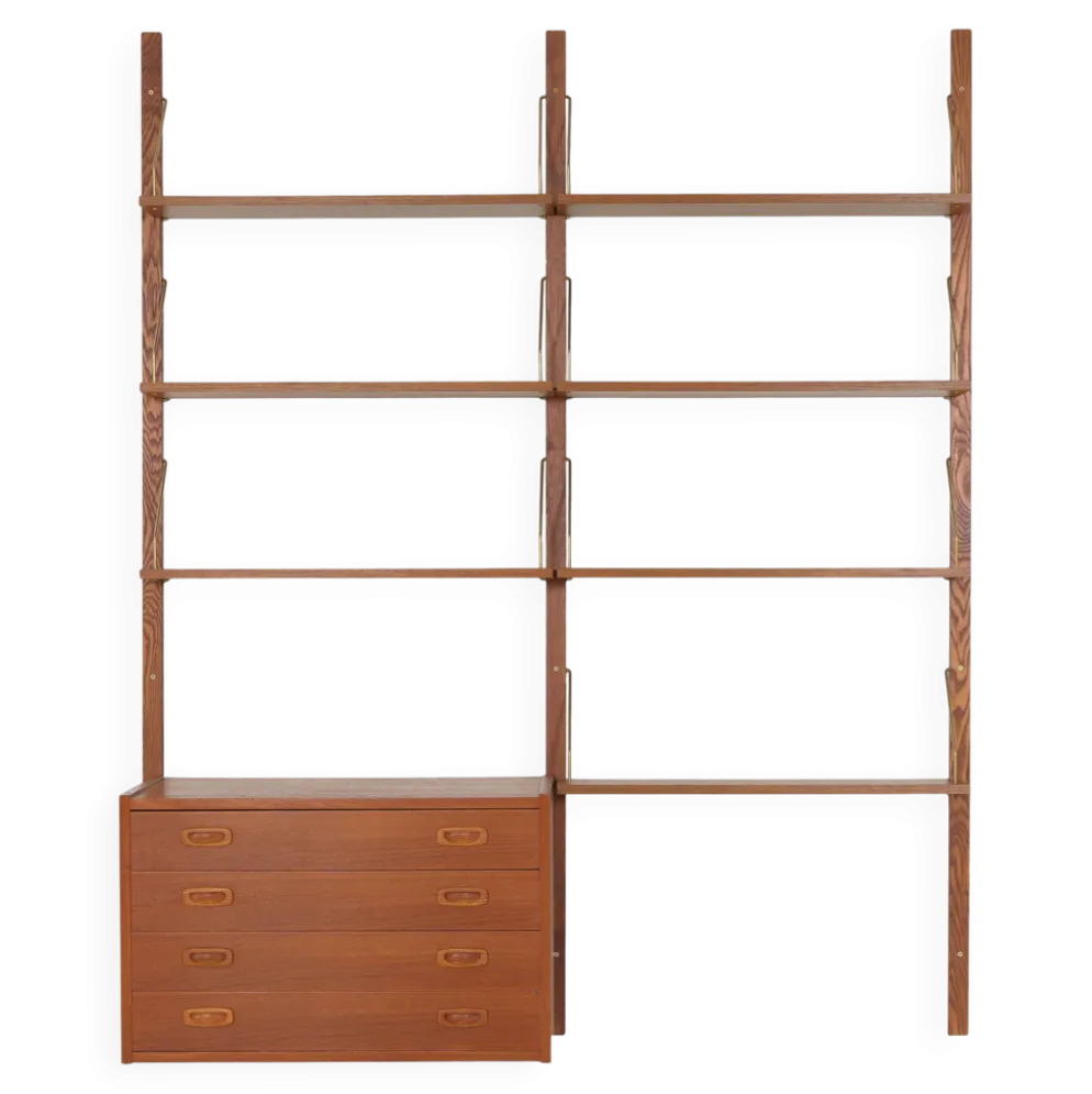 Bibliothèque en teck PS System, design danois, années 1960, fabriquée par Randers Møbe.