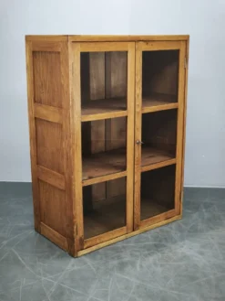 Bibliothèque en verre en chêne tchèque des années 1930 d'une usine Baťa