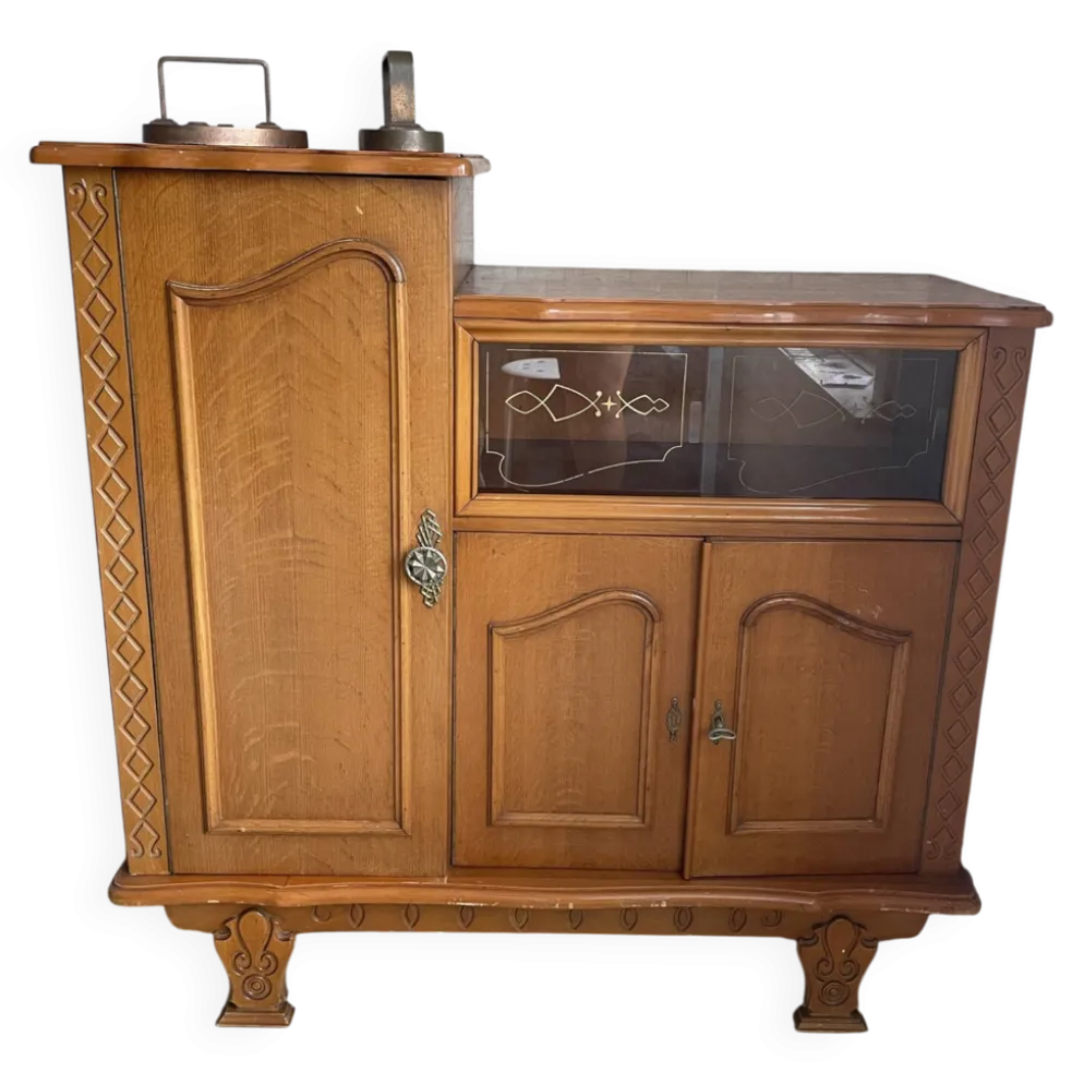 Bibliothèque et vitrine en chêne vintage