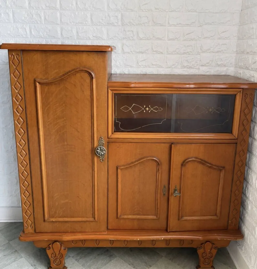 Bibliothèque et vitrine en chêne vintage