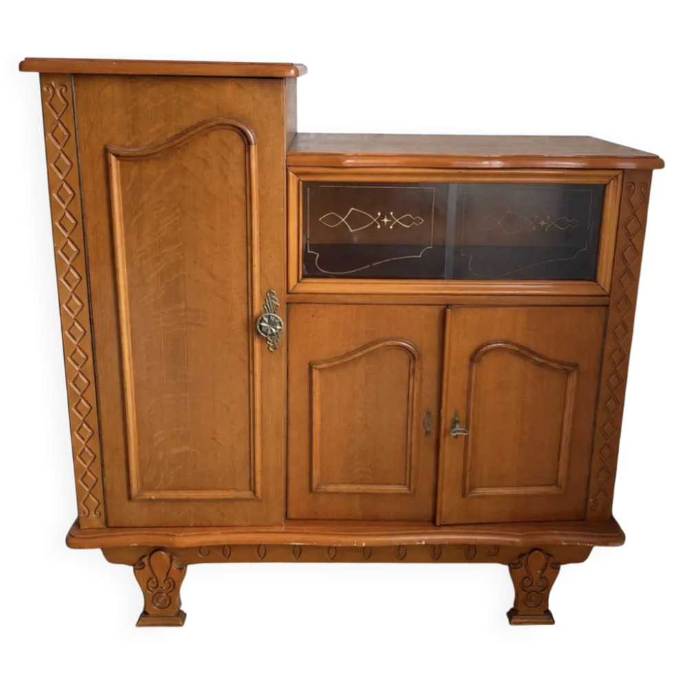 Bibliothèque et vitrine en chêne vintage
