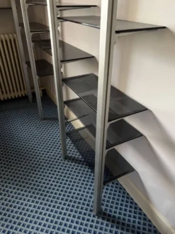 Bibliothèque modulaire TECHNAL vintage 1975 aluminium et verre fumé