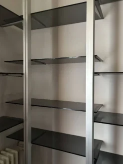 Bibliothèque modulaire TECHNAL vintage 1975 aluminium et verre fumé