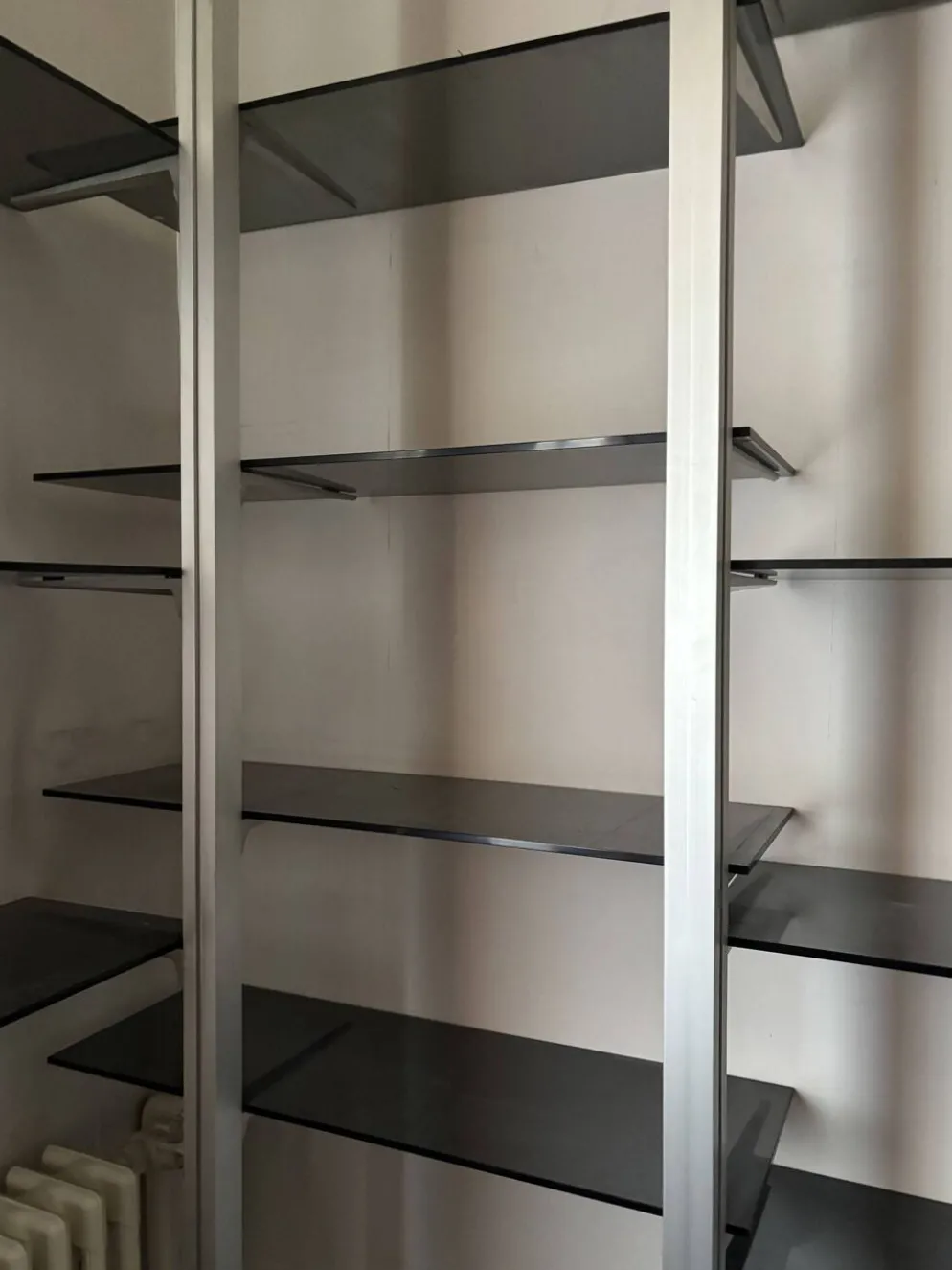 Bibliothèque modulaire TECHNAL vintage 1975 aluminium et verre fumé