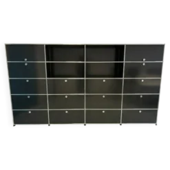 Bibliothèque à 4 modules en métal chromé et fer bleu de USM Haller, années 1970