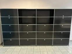 Bibliothèque à 4 modules en métal chromé et fer bleu de USM Haller, années 1970