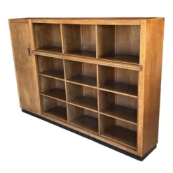 Bibliothèque murale Art Déco XL des années 1930 en chêne, cabinet ouvert, Pays-Bas