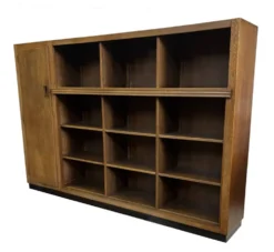 Bibliothèque murale Art Déco XL des années 1930 en chêne, cabinet ouvert, Pays-Bas