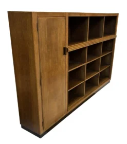 Bibliothèque murale Art Déco XL des années 1930 en chêne, cabinet ouvert, Pays-Bas
