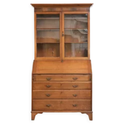 Bibliothèque/secrétaire en chêne anglais antique du XVIIIe siècle avec verre d'origine.