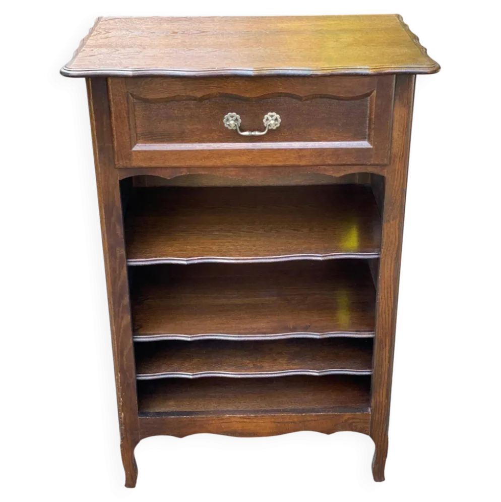 Bibliothèque étagère Bibus Louis XV en bois massif finition chêne foncé tir