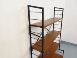 Bibliothèque étagère italienne vintage en teck et métal des années 60