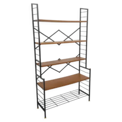 Bibliothèque étagère italienne vintage en teck et métal des années 60