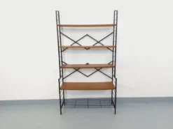 Bibliothèque étagère italienne vintage en teck et métal des années 60