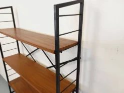 Bibliothèque étagère italienne vintage en teck et métal des années 60