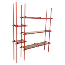 Bibliothèque étagère italienne style Bauhaus vintage en métal rouge
