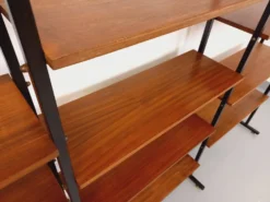 Bibliothèque étagère italienne triple modulable vintage en teck et métal