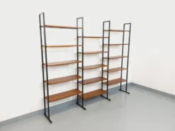 Bibliothèque étagère italienne triple modulable vintage en teck et métal