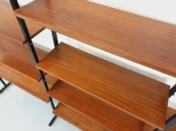 Bibliothèque étagère italienne triple modulable vintage en teck et métal