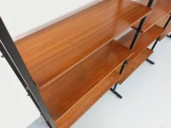 Bibliothèque étagère italienne triple modulable vintage en teck et métal