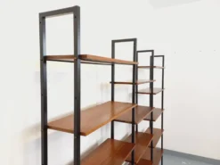 Bibliothèque étagère italienne triple modulable vintage en teck et métal