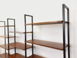 Bibliothèque étagère italienne triple modulable vintage en teck et métal