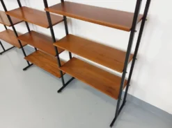 Bibliothèque étagère italienne triple modulable vintage en teck et métal