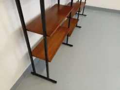 Bibliothèque étagère italienne triple modulable vintage en teck et métal