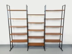 Bibliothèque étagère italienne triple modulable vintage en teck et métal