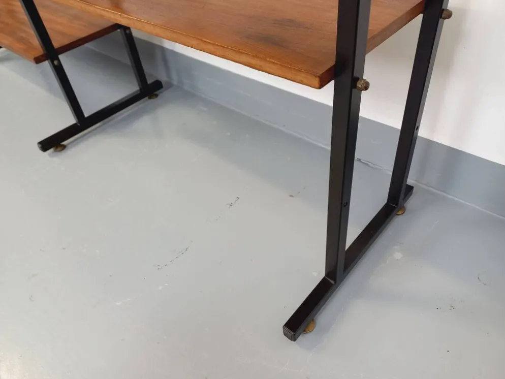 Bibliothèque étagère italienne triple modulable vintage en teck et métal