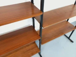Bibliothèque étagère italienne triple modulable vintage en teck et métal