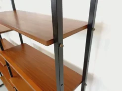 Bibliothèque étagère italienne triple modulable vintage en teck et métal