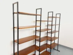 Bibliothèque étagère italienne triple modulable vintage en teck et métal