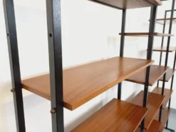 Bibliothèque étagère italienne triple modulable vintage en teck et métal