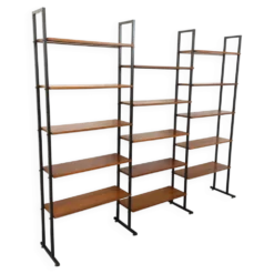 Bibliothèque étagère italienne triple modulable vintage en teck et métal