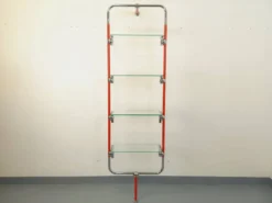 Bibliothèque étagère modulable style Bauhaus vintage en métal rouge, chrome