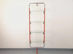 Bibliothèque étagère modulable style Bauhaus vintage en métal rouge, chrome