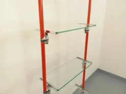 Bibliothèque étagère modulable style Bauhaus vintage en métal rouge, chrome
