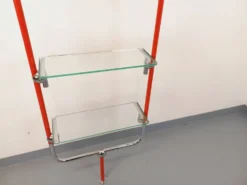 Bibliothèque étagère modulable style Bauhaus vintage en métal rouge, chrome
