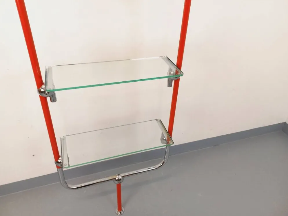 Bibliothèque étagère modulable style Bauhaus vintage en métal rouge, chrome