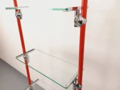 Bibliothèque étagère modulable style Bauhaus vintage en métal rouge, chrome