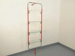 Bibliothèque étagère modulable style Bauhaus vintage en métal rouge, chrome