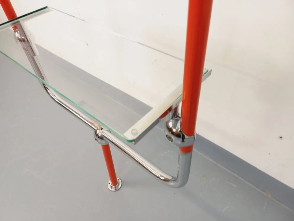 Bibliothèque étagère modulable style Bauhaus vintage en métal rouge, chrome