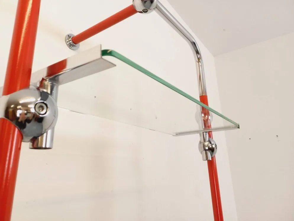 Bibliothèque étagère modulable style Bauhaus vintage en métal rouge, chrome