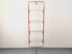 Bibliothèque étagère modulable style Bauhaus vintage en métal rouge, chrome