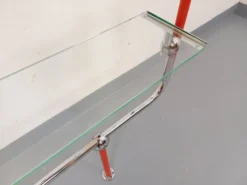 Bibliothèque étagère modulable style Bauhaus vintage en métal rouge, chrome
