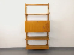 Bibliothèque étagère murale avec secrétaire bar vintage en bois clair
