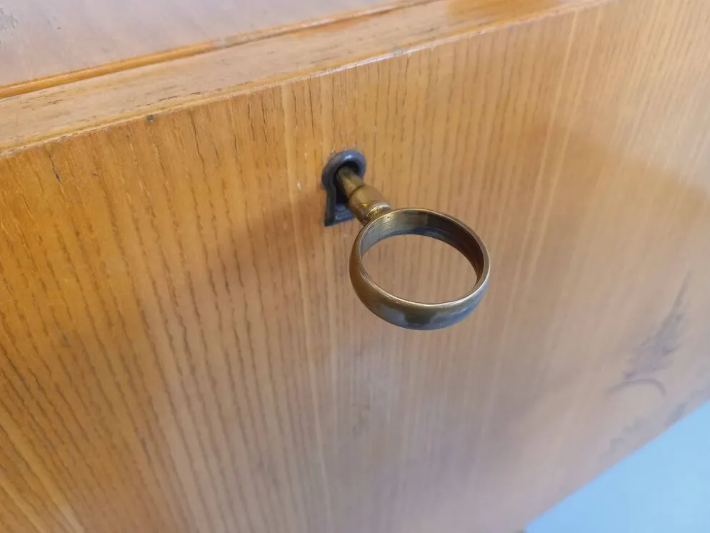 Bibliothèque étagère murale avec secrétaire bar vintage en bois clair