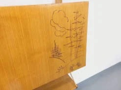 Bibliothèque étagère murale avec secrétaire bar vintage en bois clair