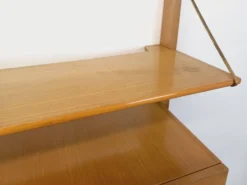 Bibliothèque étagère murale avec secrétaire bar vintage en bois clair